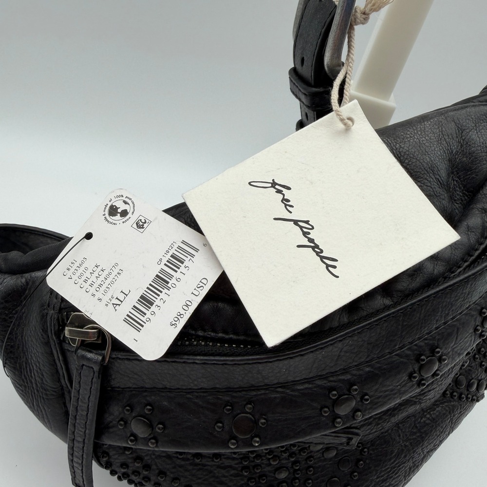 Free People Ana Adorned Sling Bag Black Leather Studded Crossbody Purse NWT - Picture 3 of 8